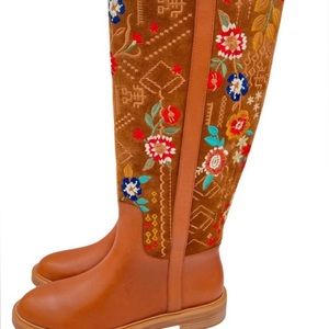 Johnny Was Olivia Knee High Embroidered Leather Boots.   Size 10, NWT MSRP $425